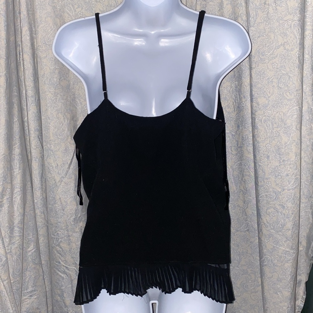 Mossimo Ruffle Bottom layer Spaghetti Tank Top Black size L - Picture 2 of 5